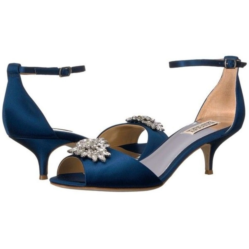 Badgley Mischka Dark Blue Embellished kitten Heels